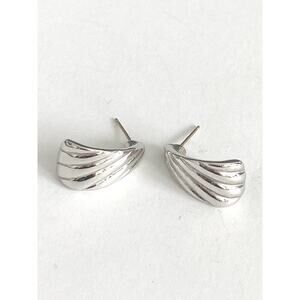 MONET Earrings Studs Triangle Textured Silver Tone